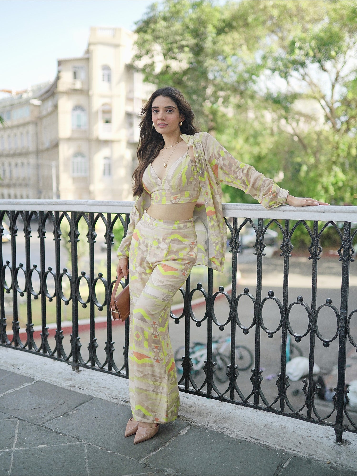 Lime green geometric print  shirt