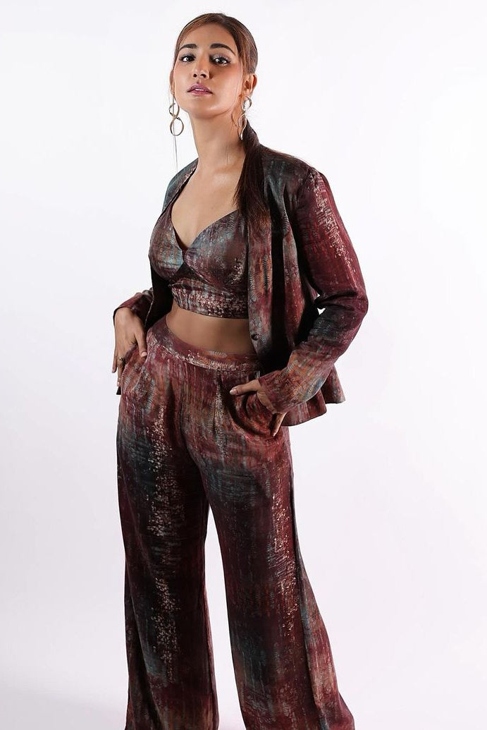 Maroon abstract floral print jacket