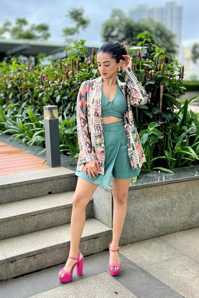 Chalk green blouse and skort set