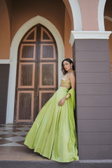 Lime green geometric print embroidered lehenga set