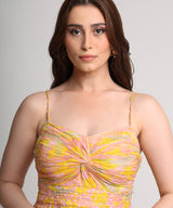 Yellow abstract floral print midi strap dress