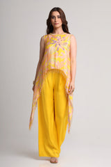 Yellow abstract floral tunic and pant set