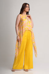 Yellow abstract floral tunic and pant set