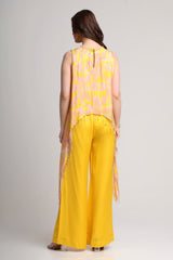Yellow abstract floral tunic and pant set
