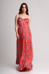 Red abstract floral print  maxi dress