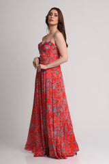 Red abstract floral print  maxi dress
