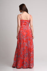 Red abstract floral print  maxi dress