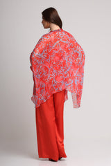 Red abstract floral print kaftan top and pant set