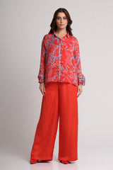 Red floral abstract floral print  shirt  and pant set