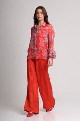Red floral abstract floral print  shirt  and pant set