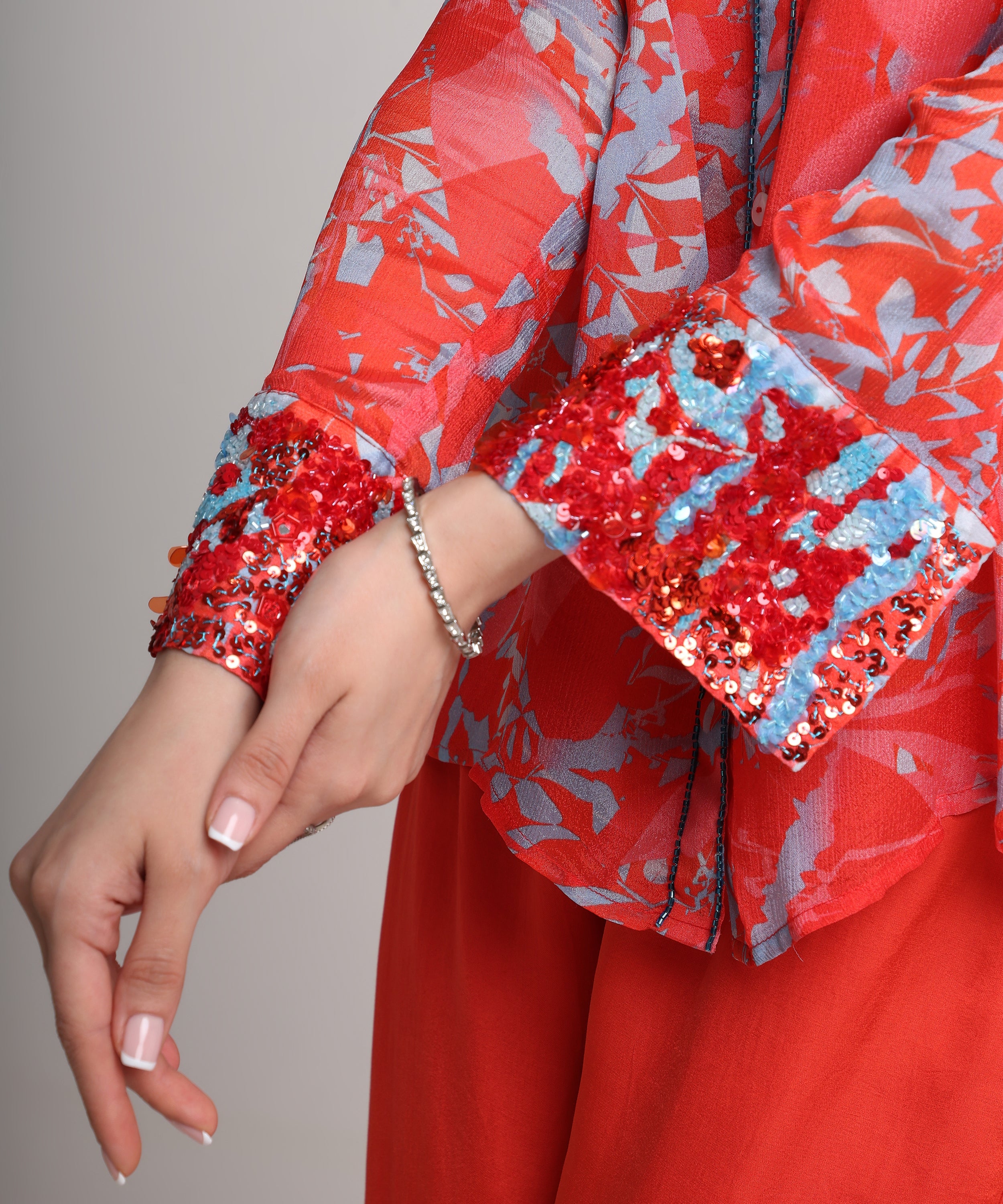 Red floral abstract floral print  shirt  and pant set
