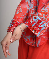 Red floral abstract floral print  shirt  and pant set