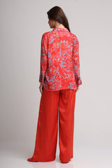 Red floral abstract floral print  shirt  and pant set