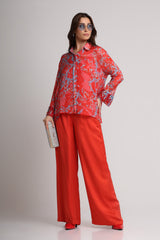 Red floral abstract floral print  shirt  and pant set