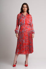Red abstract floral print shirt and skirt set