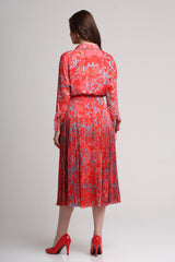 Red abstract floral print shirt and skirt set