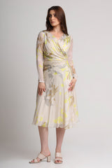 Beige neon abstract floral midi dress