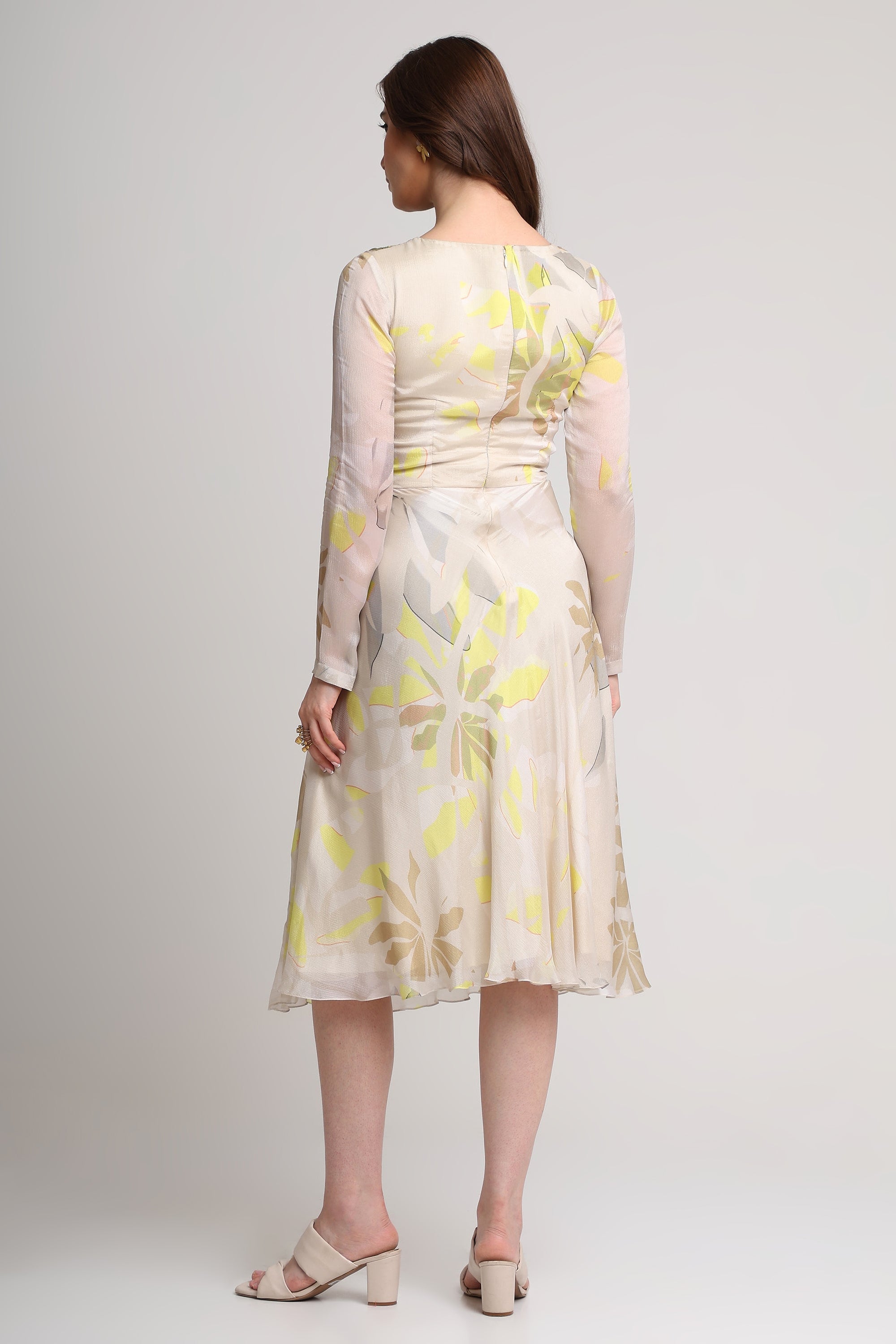 Beige neon abstract floral midi dress