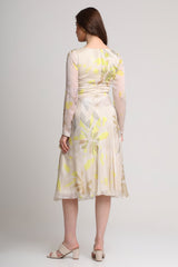 Beige neon abstract floral midi dress