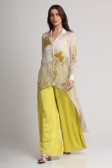Beige neon abstract floral shirt and pant set