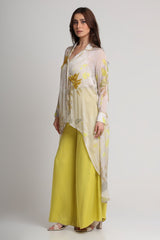 Beige neon abstract floral shirt and pant set