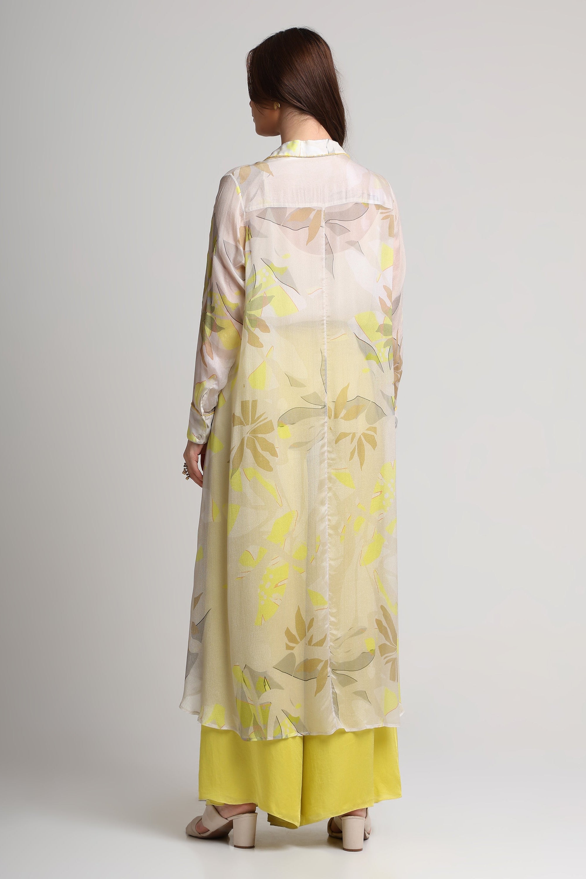 Beige neon abstract floral shirt and pant set