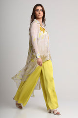 Beige neon abstract floral shirt and pant set