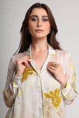 Beige neon abstract floral shirt and pant set