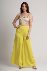Beige neon abstract floral bustier and pant set