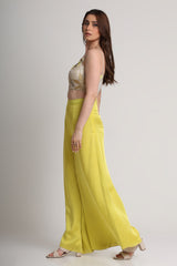 Beige neon abstract floral bustier and pant set