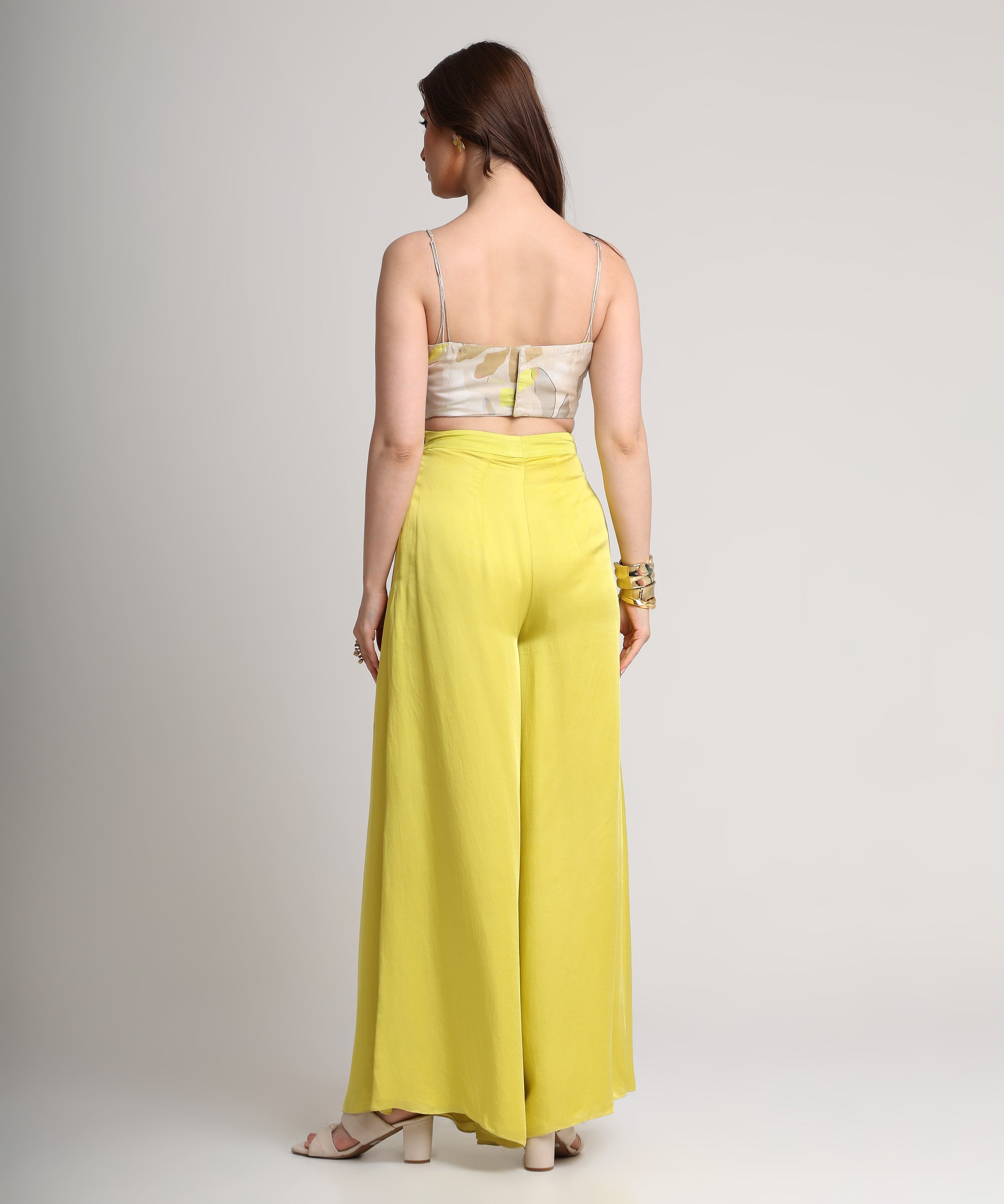 Beige neon abstract floral bustier and pant set