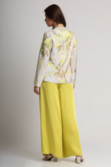 Beige neon abstract floral bustier, blazer and pant set