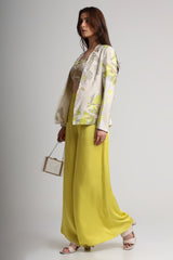 Beige neon abstract floral bustier, blazer and pant set