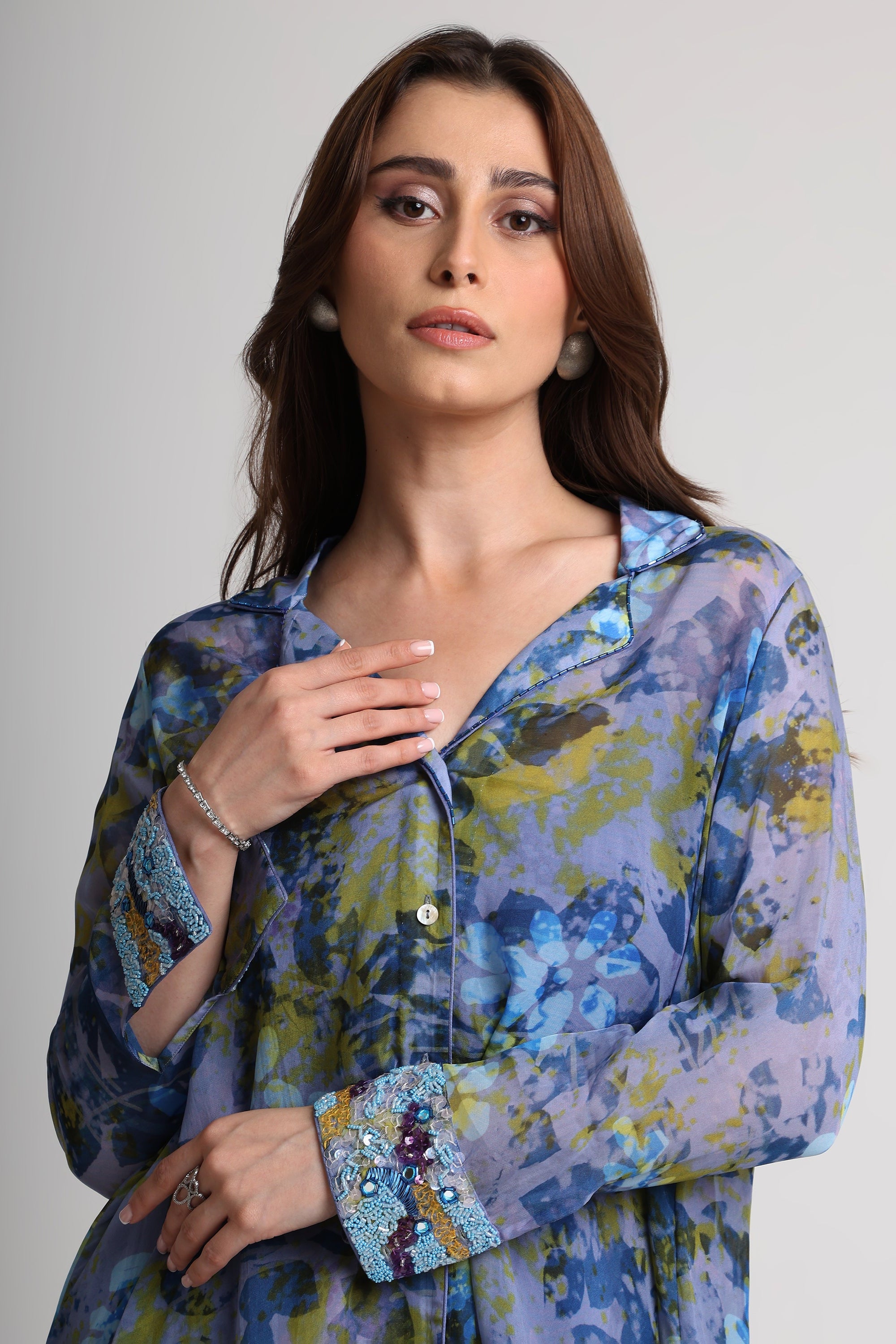 Future Dusk floral print long shirt and pant set