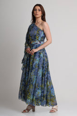 Future Dusk floral print one shoulder maxi dress without belt