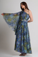 Future Dusk floral print one shoulder maxi dress with belt