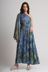 Future Dusk floral print one shoulder maxi dress without belt