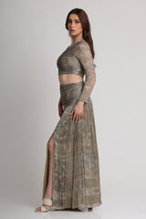 Pearl Mouse Grey Abstract print one shoulder maxi dress