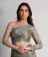 Pearl Mouse Grey Abstract print one shoulder maxi dress