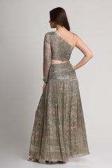 Pearl Mouse Grey Abstract print one shoulder maxi dress