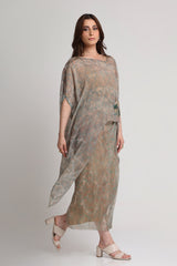 Pearl Mouse Grey Abstract print Kaftan top and skirt set