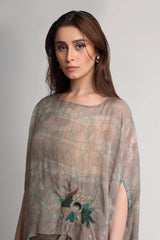 Pearl Mouse Grey Abstract print Kaftan top and skirt set