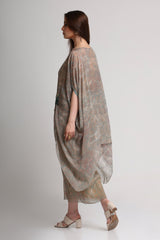 Pearl Mouse Grey Abstract print Kaftan top and skirt set