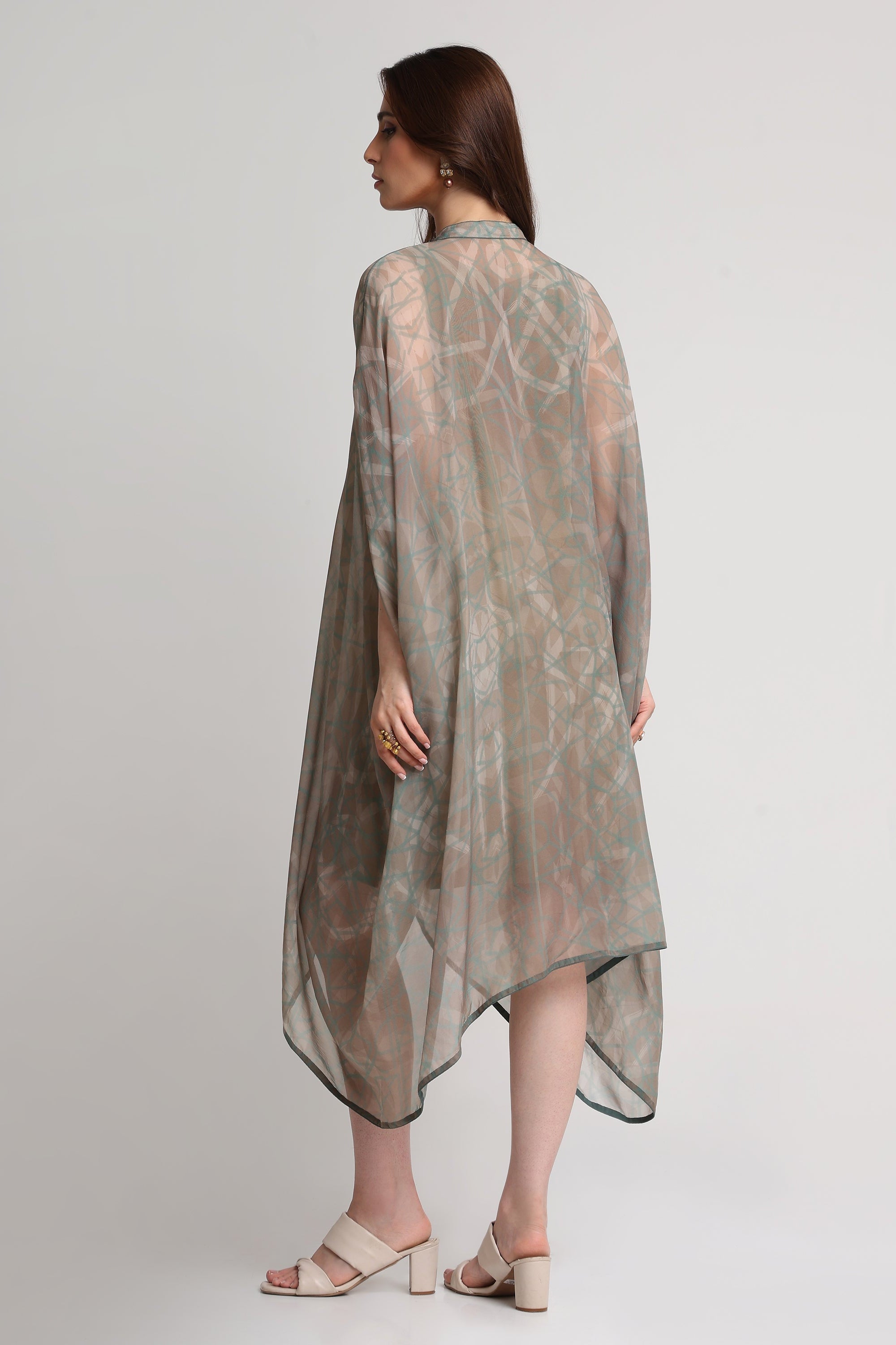 Pearl Mouse Grey Abstract print kaftan dress