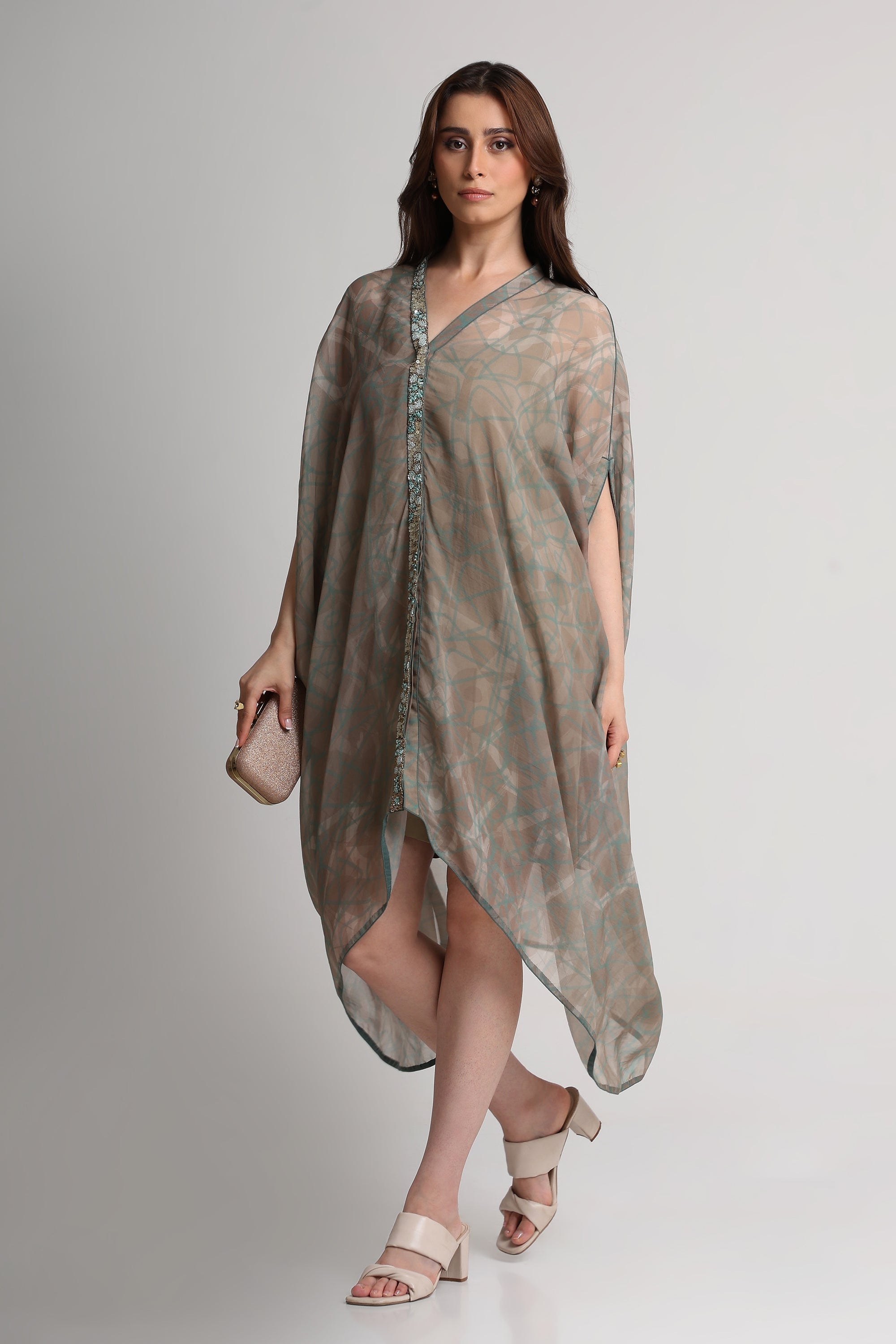 Pearl Mouse Grey Abstract print kaftan dress