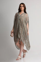 Pearl Mouse Grey Abstract print kaftan dress
