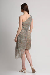 Pearl Mouse Grey Abstract print one shoulder short dress