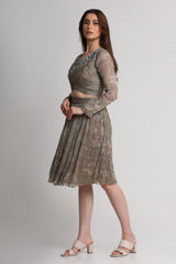 Pearl Mouse Grey Abstract print  top and skirt set