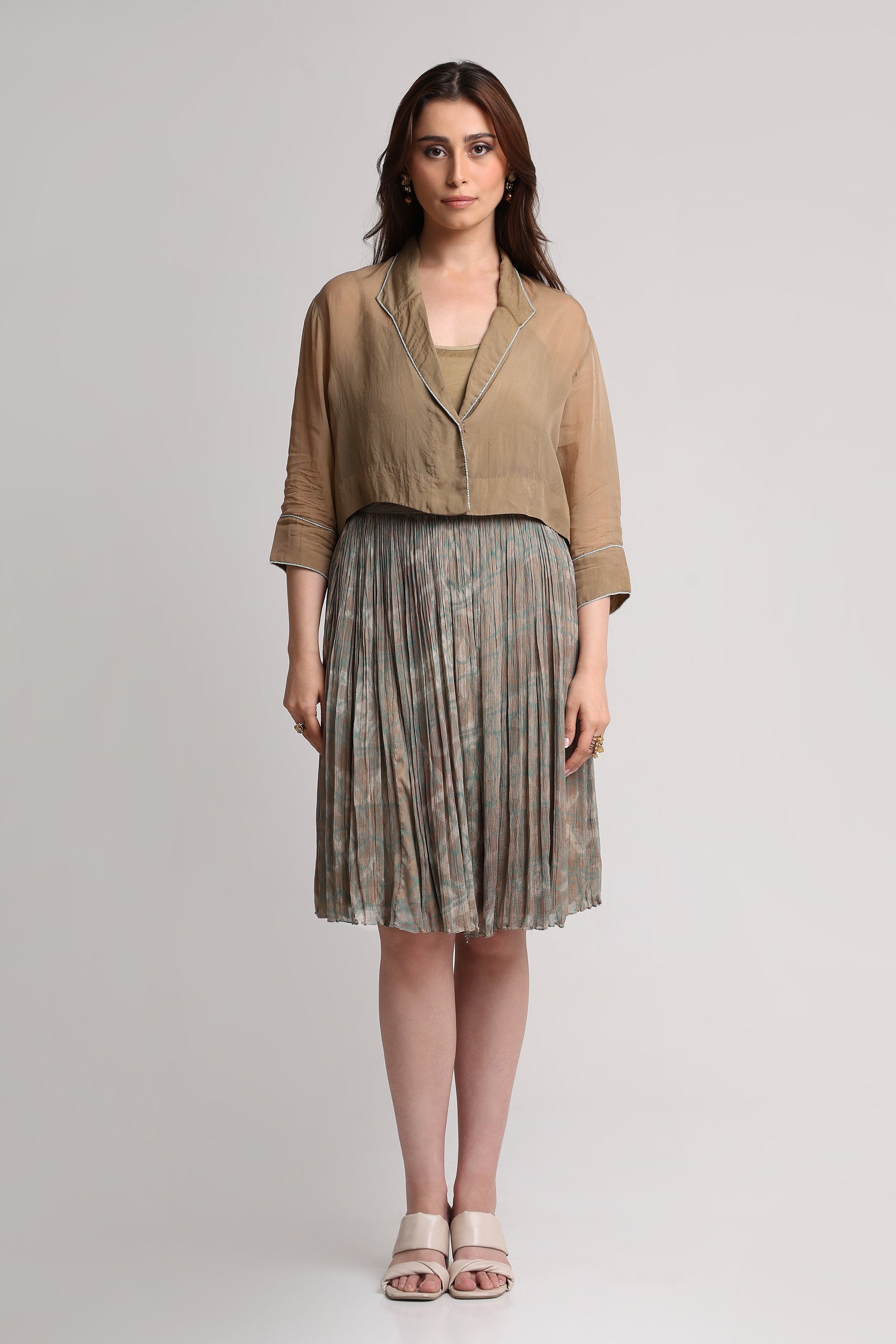 Pearl Mouse Grey Abstract print shirt and skirt set