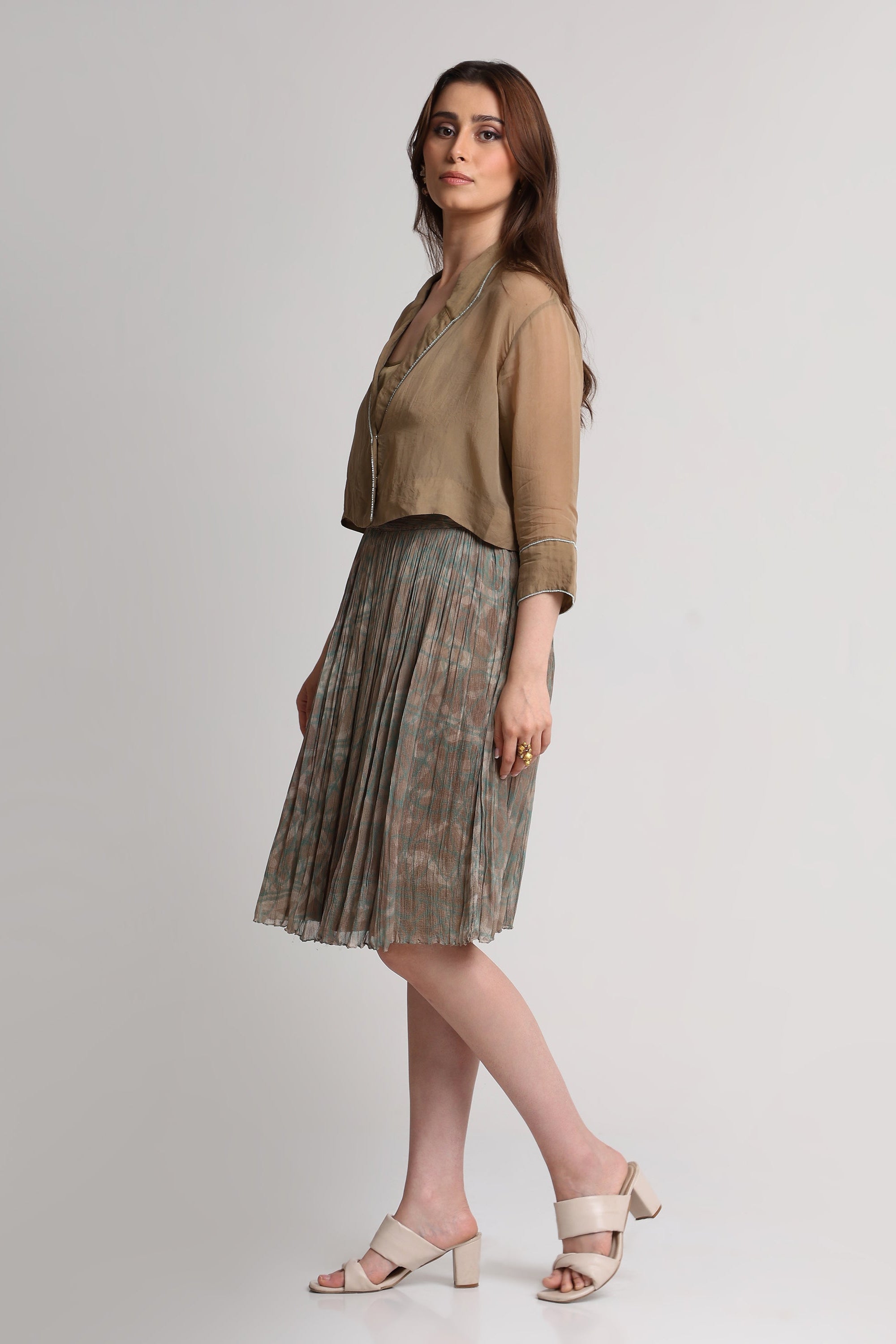 Pearl Mouse Grey Abstract print shirt and skirt set